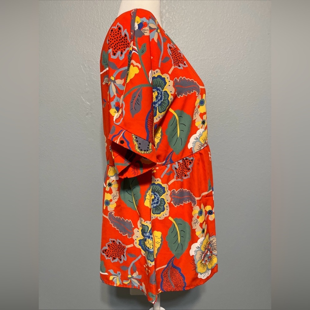 Jodifl Red‎ Floral Peplum Blouse Cottagecore Boho Summercore Retro Size M - Picture 2 of 11